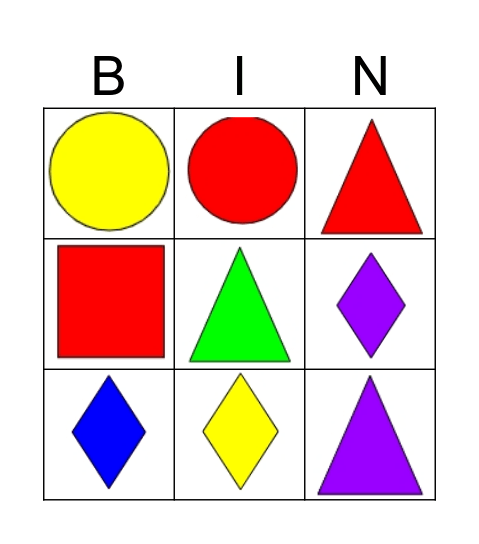 Shapes and Colors Bingo Card