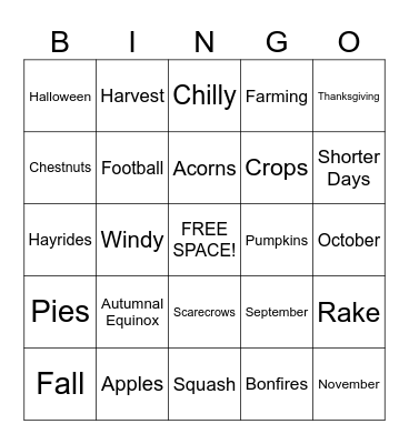 Fall Bingo Card