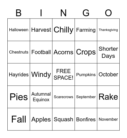 Fall Bingo Card