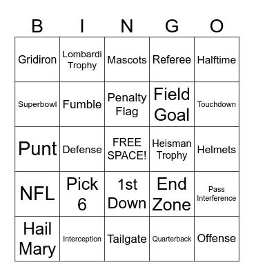 Football Bingo Card