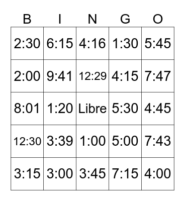 Telling time in Spanish Bingo Card