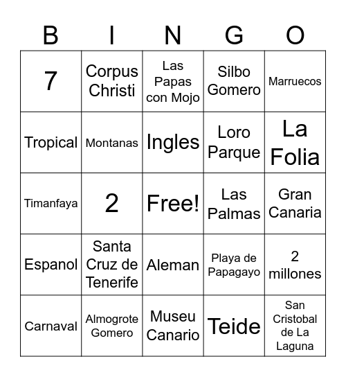 Islas Canarias Bingo Card