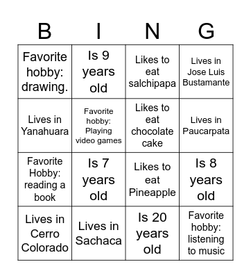 Untitled Bingo Card