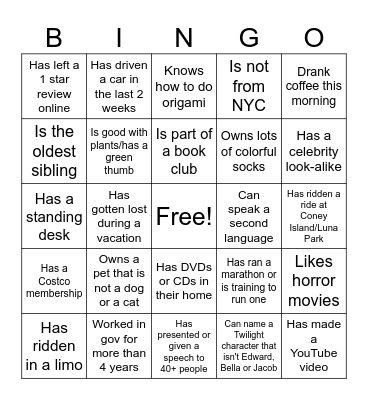 Get to know the people at NYCO! Bingo Card