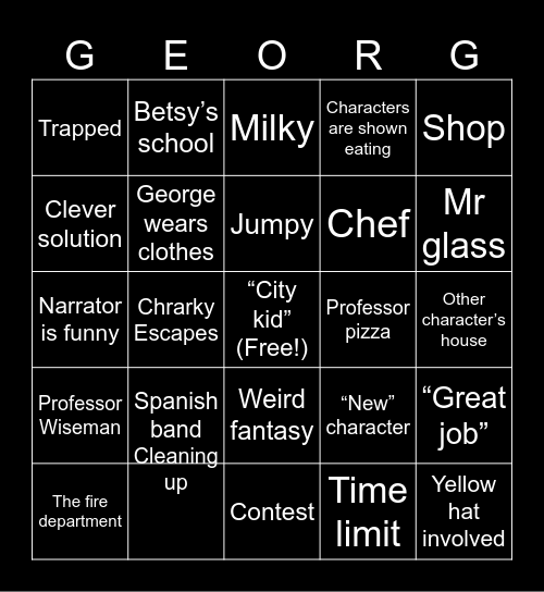 The bonnett George  Bingo Card