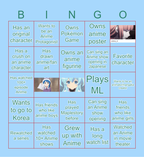 Anime Bingo Card