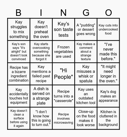 Kays Cooking Bingo Card