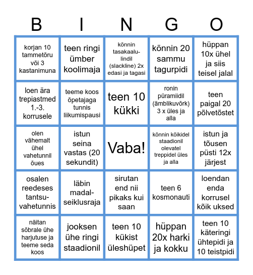 Liikumisnädala Bingo Card