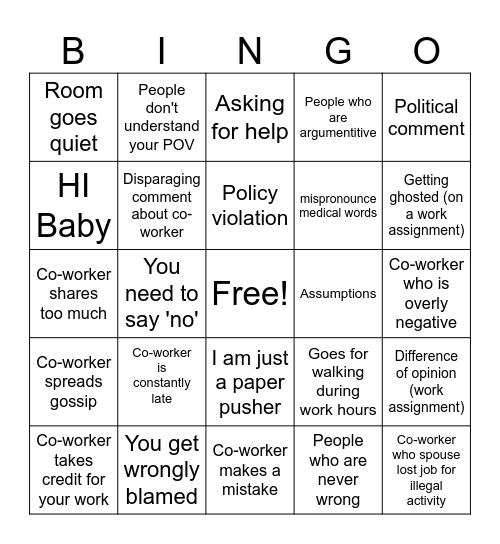 Uncomfortable Situation Bingo Card