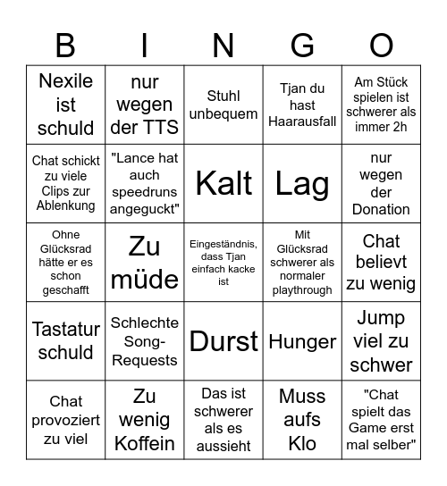 Tjan Ausreden Bingo Card