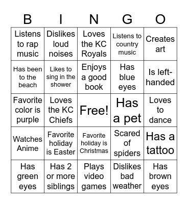 Getting to Know You Bingo Card
