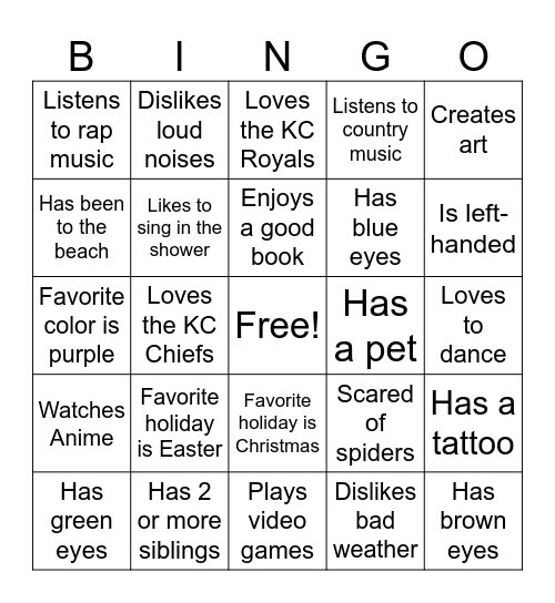 Getting to Know You Bingo Card