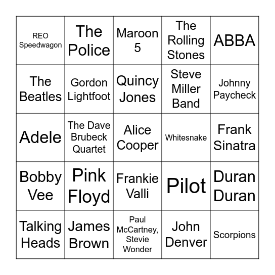 Game 1 Bingo Card