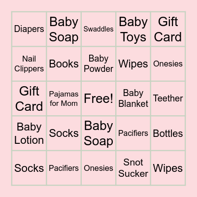 Rodgers’ Baby Shower Bingo Card