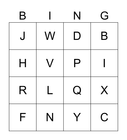 ALPHABET Bingo Card