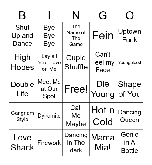 Hoco Song Bingo Card