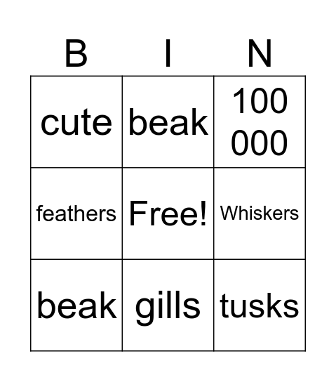 Animals characteristics Bingo Card