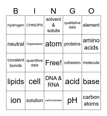 Biology Bingo - Chapter 2 Bingo Card