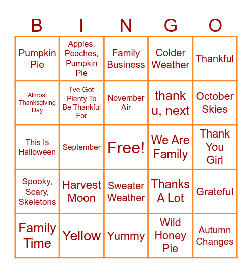 Fall BINGO Card