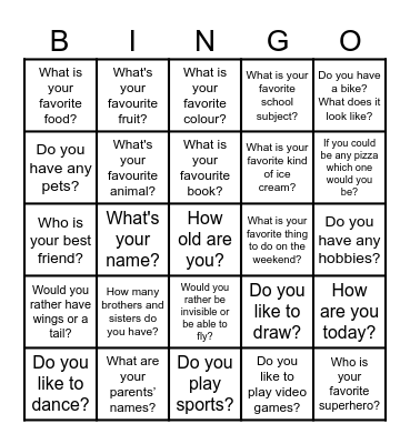 first lesson Bingo Card