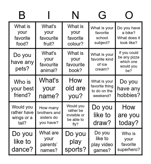 first lesson Bingo Card