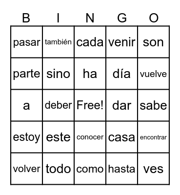 Sight Words Bingo Card