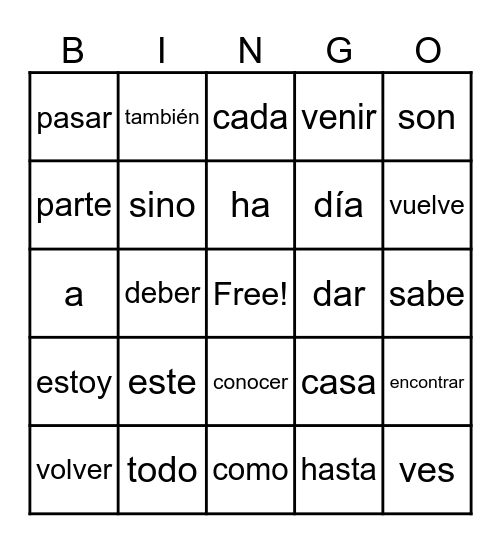 Sight Words Bingo Card
