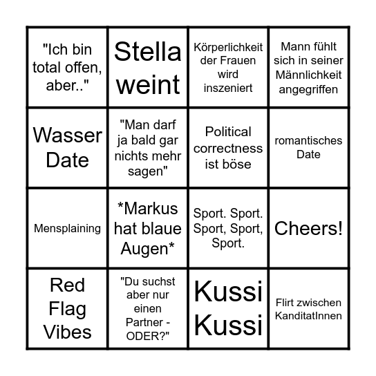 Bachelorette Bullshit Bingo Card