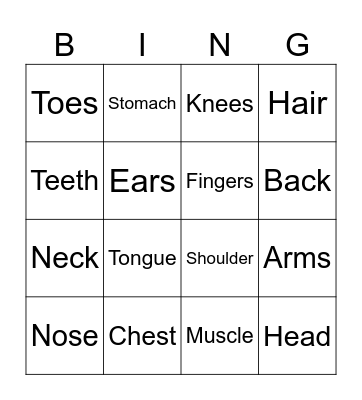 Body Parts Bingo Card