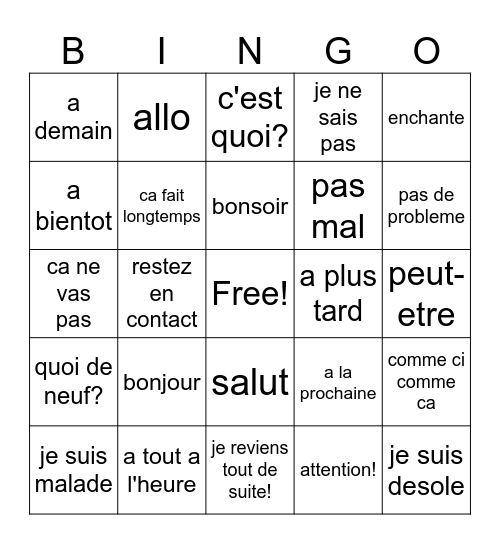 Les Salutations Bingo Card