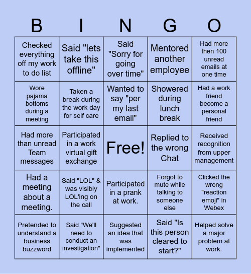 HR Week Fun Bingo Card