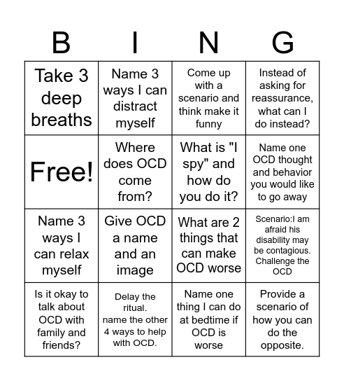 OCD  Bingo Card