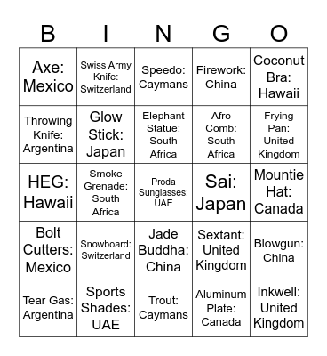 Travel Bingo Card