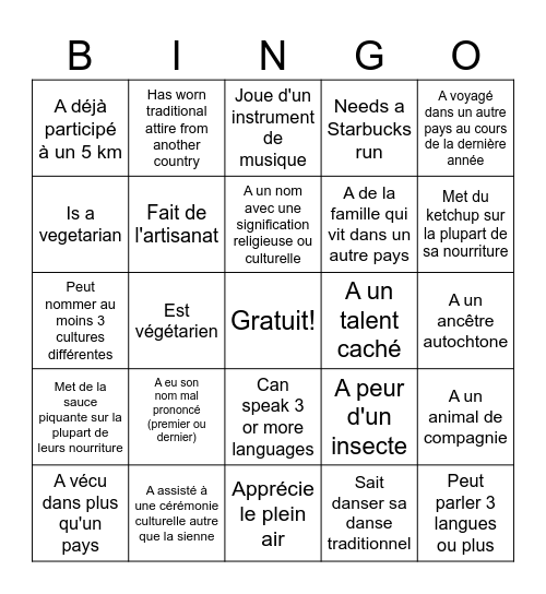 Diversité Culturelle Bingo Card