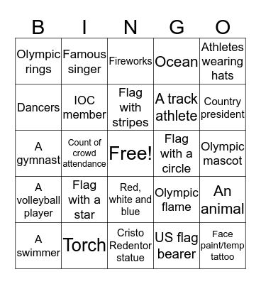 Olympic Opening Ceremonies Bingo Card