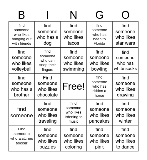 Get to Know You BINGO! Bingo Card