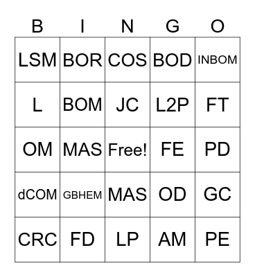 BOM ACRONYMNS Bingo Card