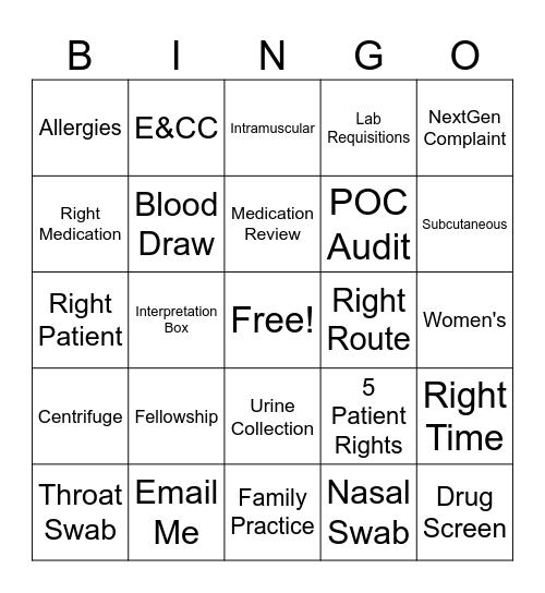 Quarter 4 MA Competency Bingo Card