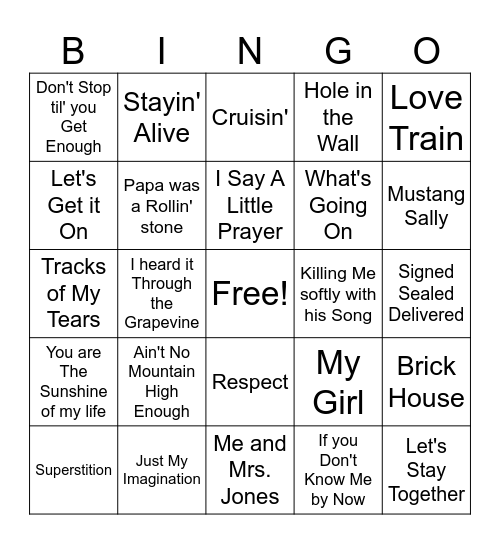 Soul Hits Bingo Card