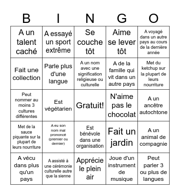 Diversité Culturelle Bingo Card