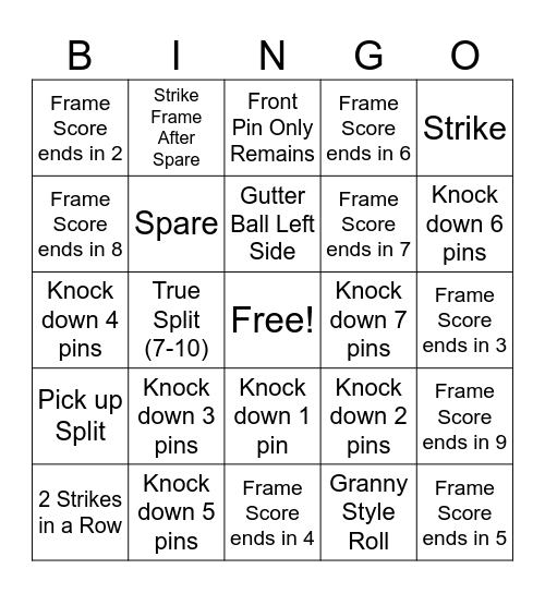 Co-Op Bowling Bingo Card