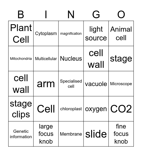 Cells/ Microscopes Bingo Card