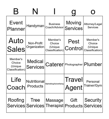 BNI Harbor View Money Makers BNIGO Bingo Card