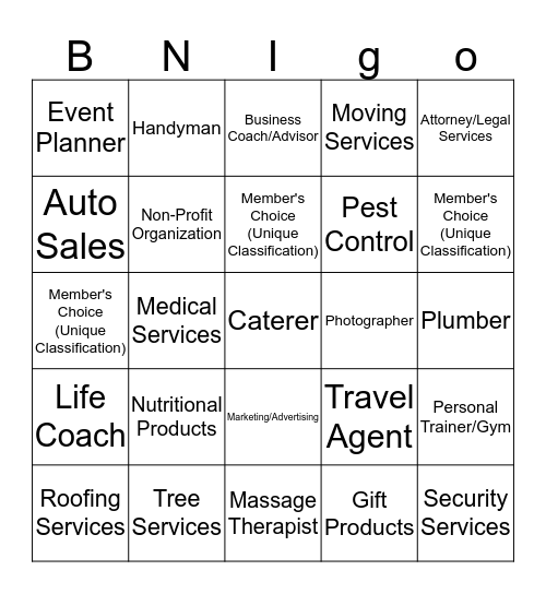 BNI Harbor View Money Makers BNIGO Bingo Card