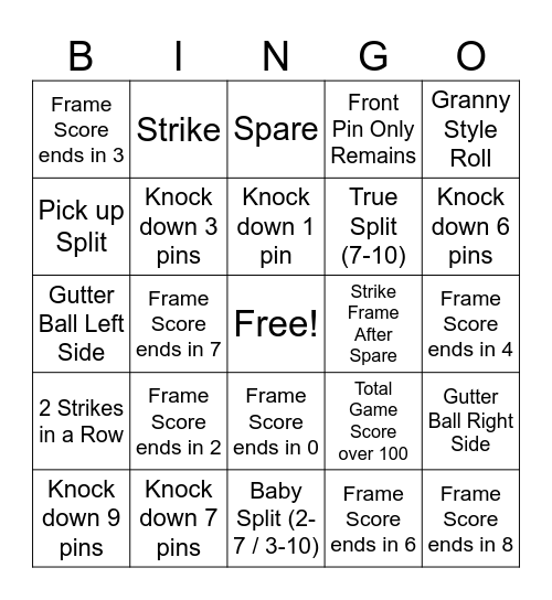 Co-Op Bowling Bingo Card