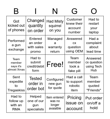 Customer Service Week Bingo Card