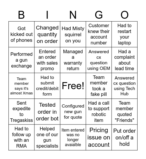 Customer Service Week Bingo Card