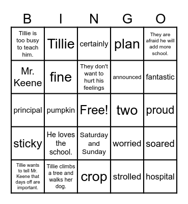 A Fine, Fine School Bingo Card