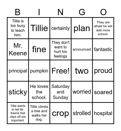 A Fine, Fine School Bingo Card