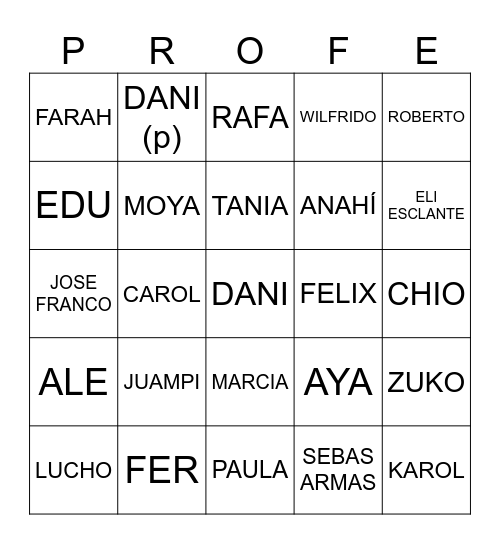 PROFES ESPOTED Bingo Card
